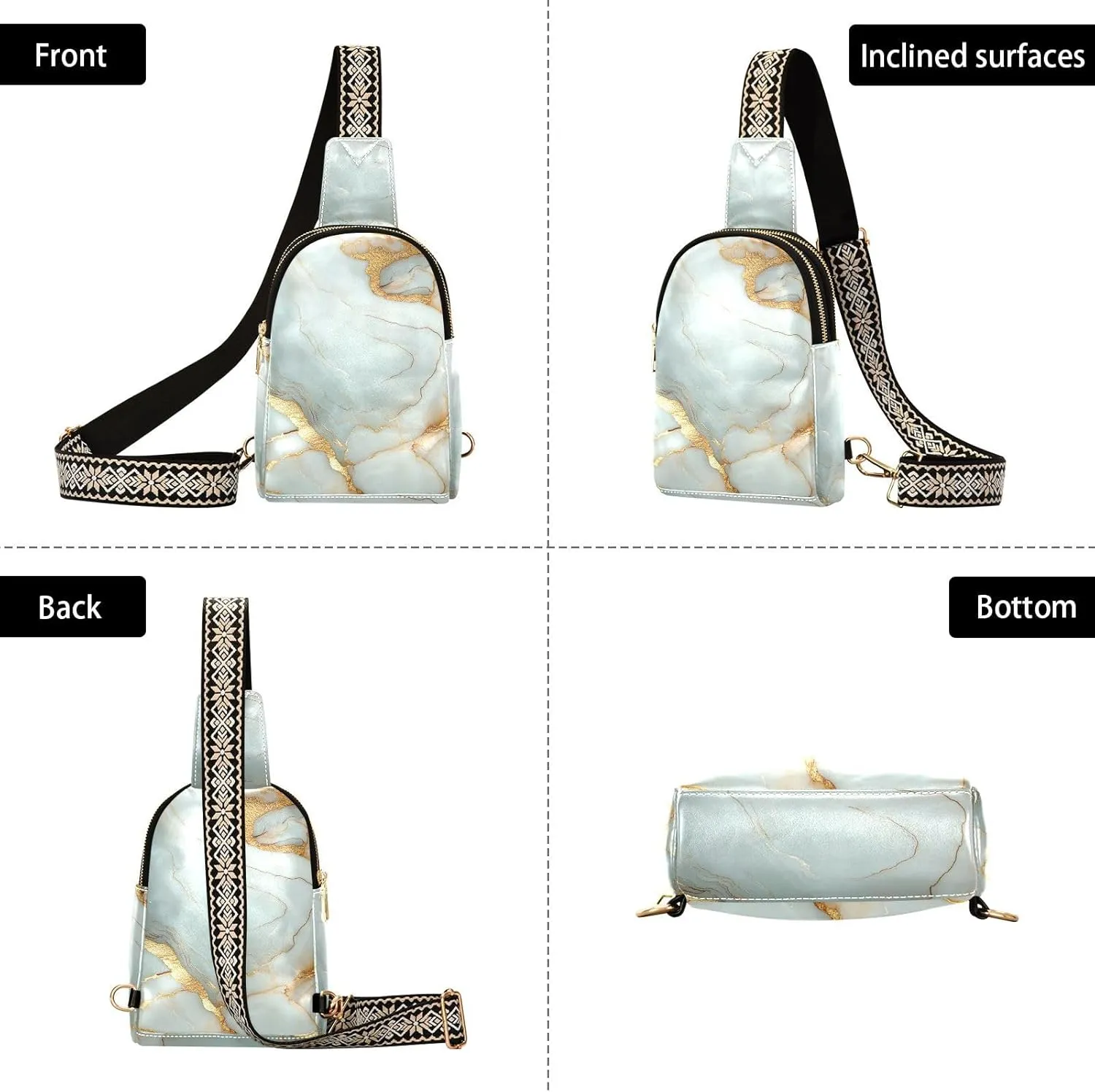 Yuiboo Trendy Marble White White Cross Body Bag Fashion Sling Bag for Women for Hiking