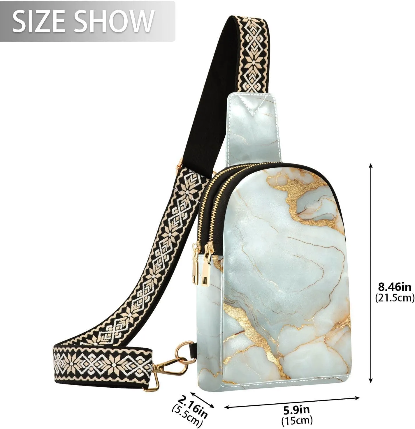 Yuiboo Trendy Marble White White Cross Body Bag Fashion Sling Bag for Women for Hiking