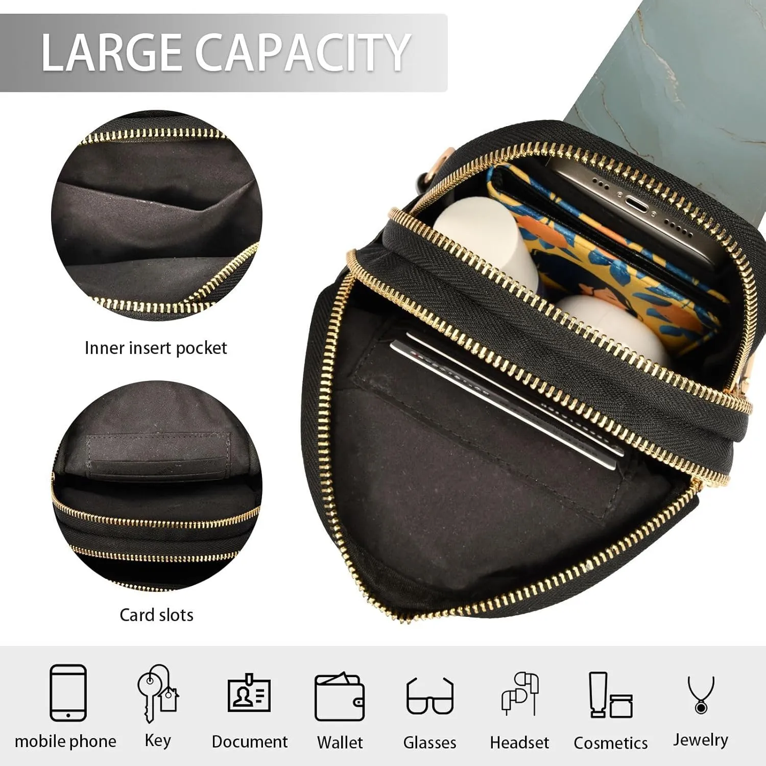 Yuiboo Trendy Marble White White Cross Body Bag Fashion Sling Bag for Women for Hiking