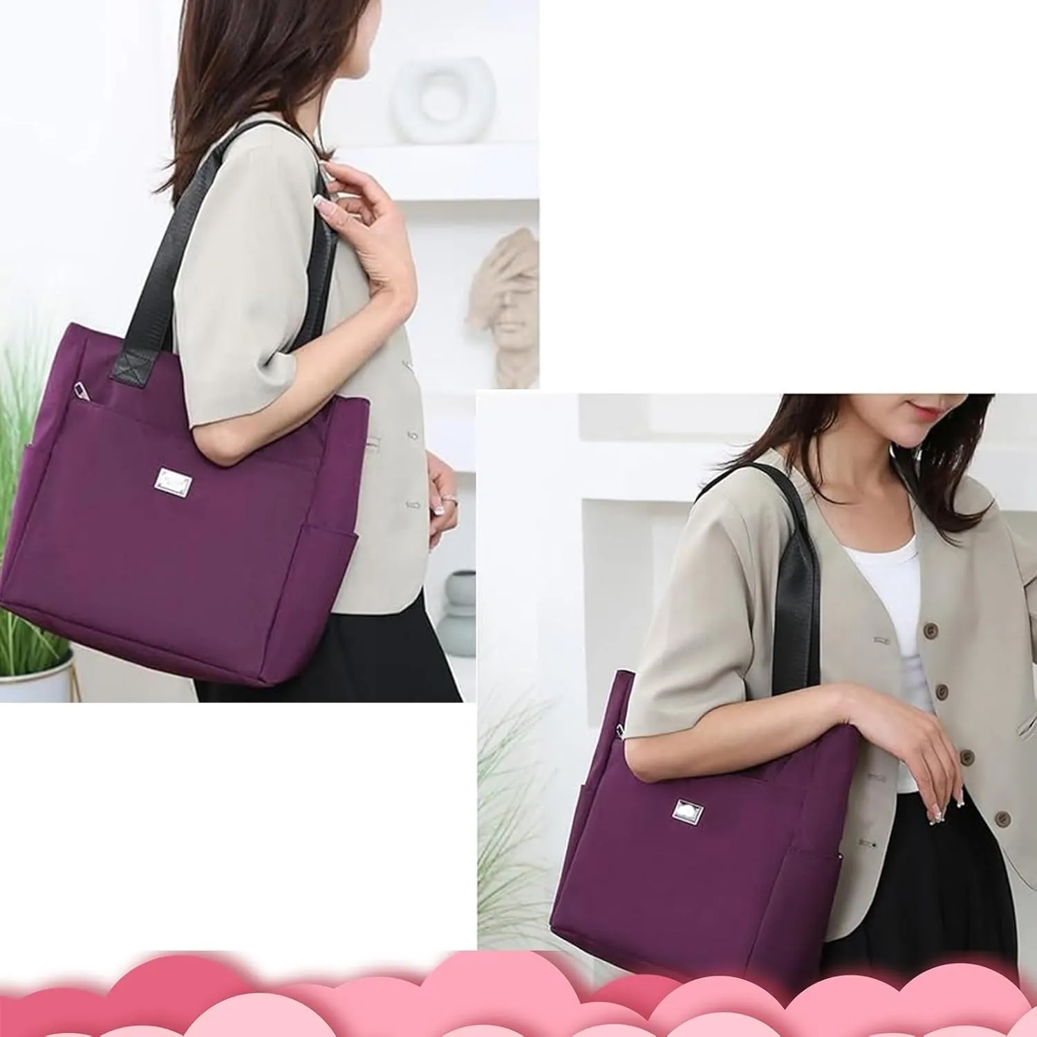 Zcjeaneviln Bag Waterproof,New Large Capacity Water Repellent Multi Pocket Nylon Shoulder Bag,Fashion Nylon Tote Bag