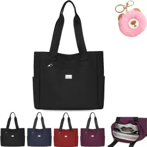 Zcjeaneviln Large Capacity Water Repellent Multi Pocket Nylon Shoulder Bag, Fashion Nylon Tote Bag for Women&Men