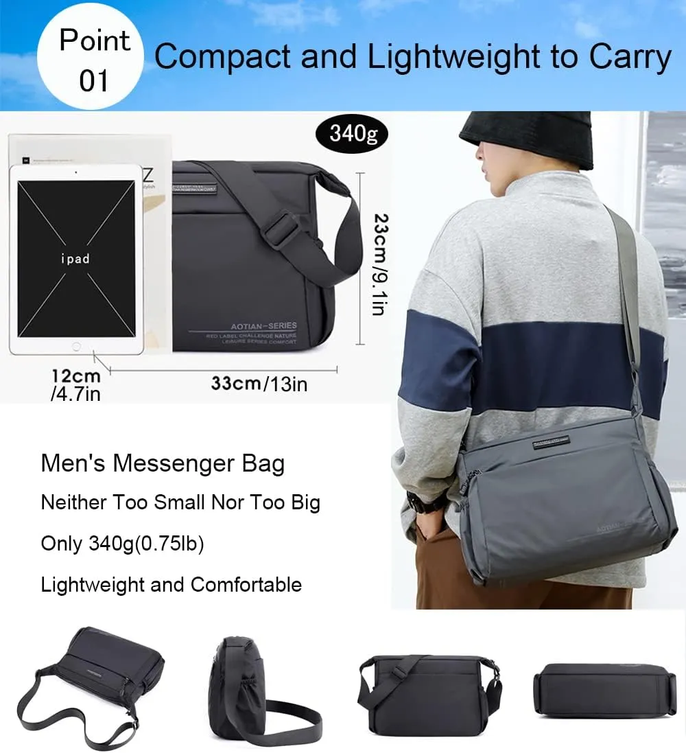 zhongningyifeng Men's Shoulder Bag Nylon Messenger Bag Crossbody Purse Waterproof Lightweight for Travel Work Outdoor
