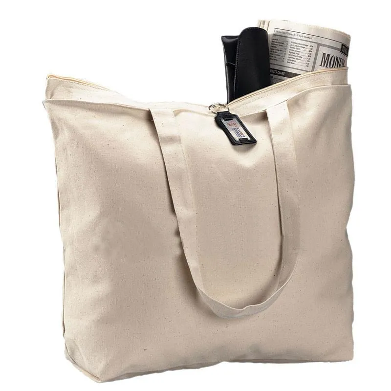Zippered Canvas Tote Bags with Inside Zippered Pocket - TG261