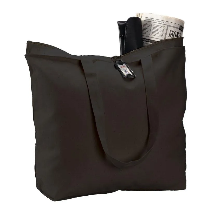 Zippered Canvas Tote Bags with Inside Zippered Pocket - TG261