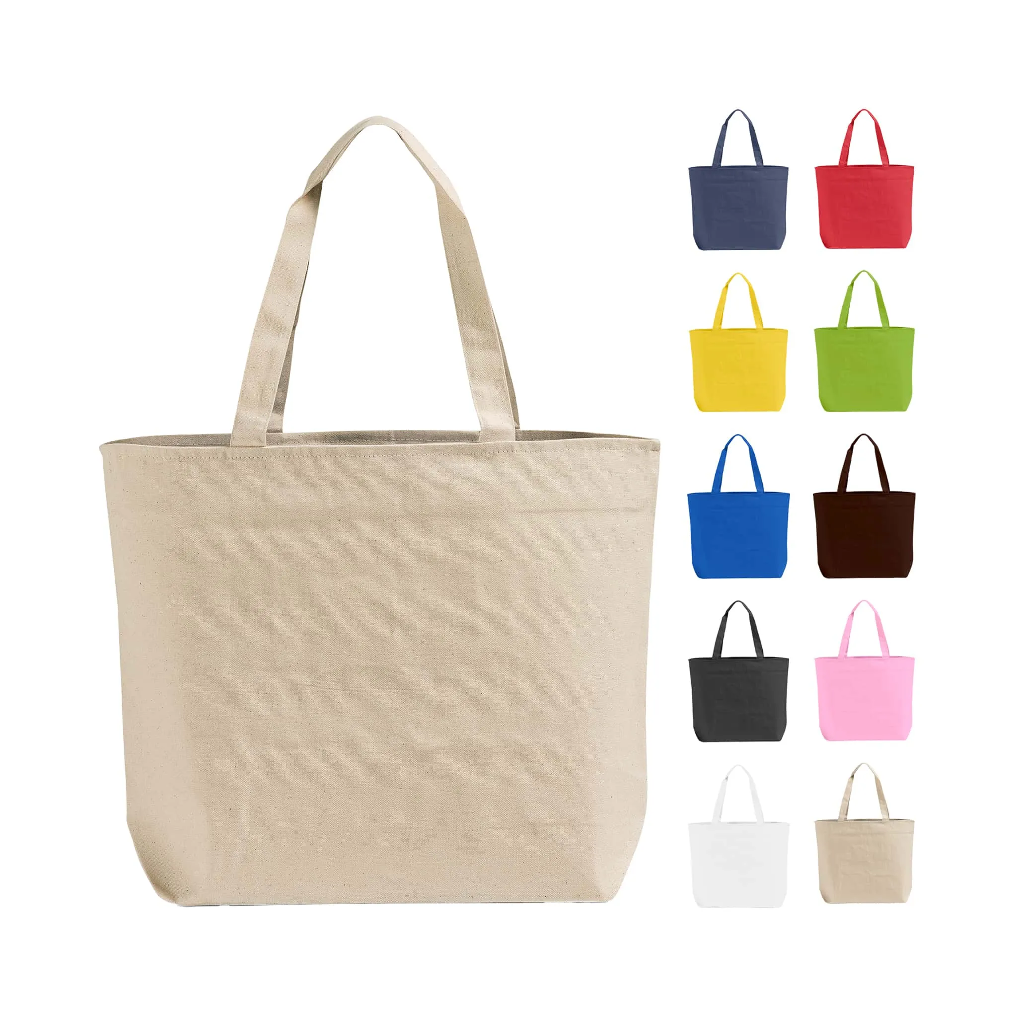 Zippered Canvas Tote Bags with Inside Zippered Pocket - TG261