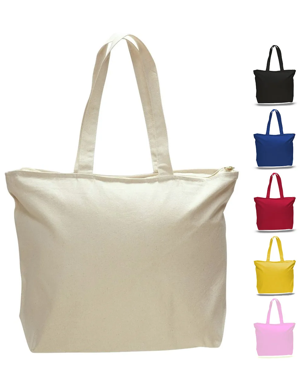 Zippered Canvas Tote Bags with Inside Zippered Pocket - TG261