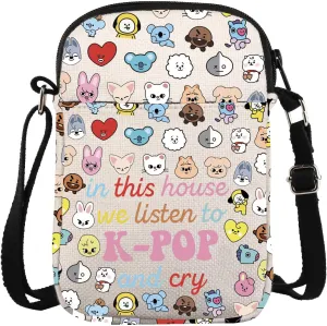 ZJXHPO Korean Group Cross Body Bag We Listen To K-POP And Cry Messenger Bag K-pop Music Lover Gift Kop Fans Shoulder Bag