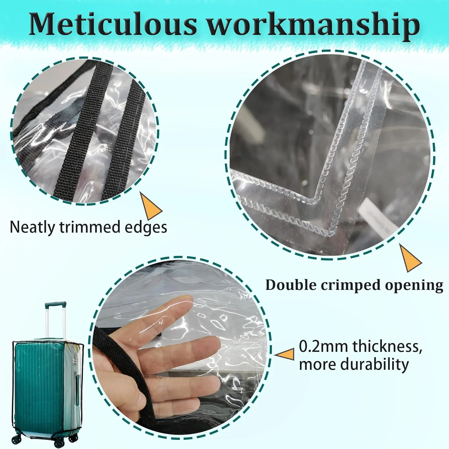 ZOUNI Clear PVC Luggage Cover, 20 24 28 30 Inch Waterproof Transparent Travel Suitcase Protector for Wheeled Luggage