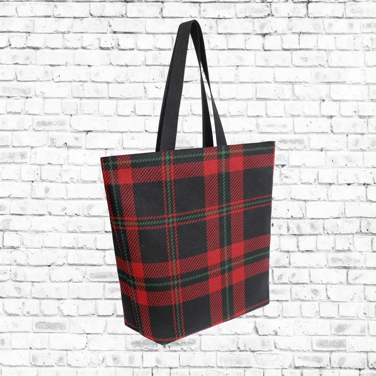ZZXXB Christmas Plaid Reusable Grocery Shopping Bag Heavy Duty Canvas Tote Bag Large Collapsible Washable Handbag Shoulder for Women
